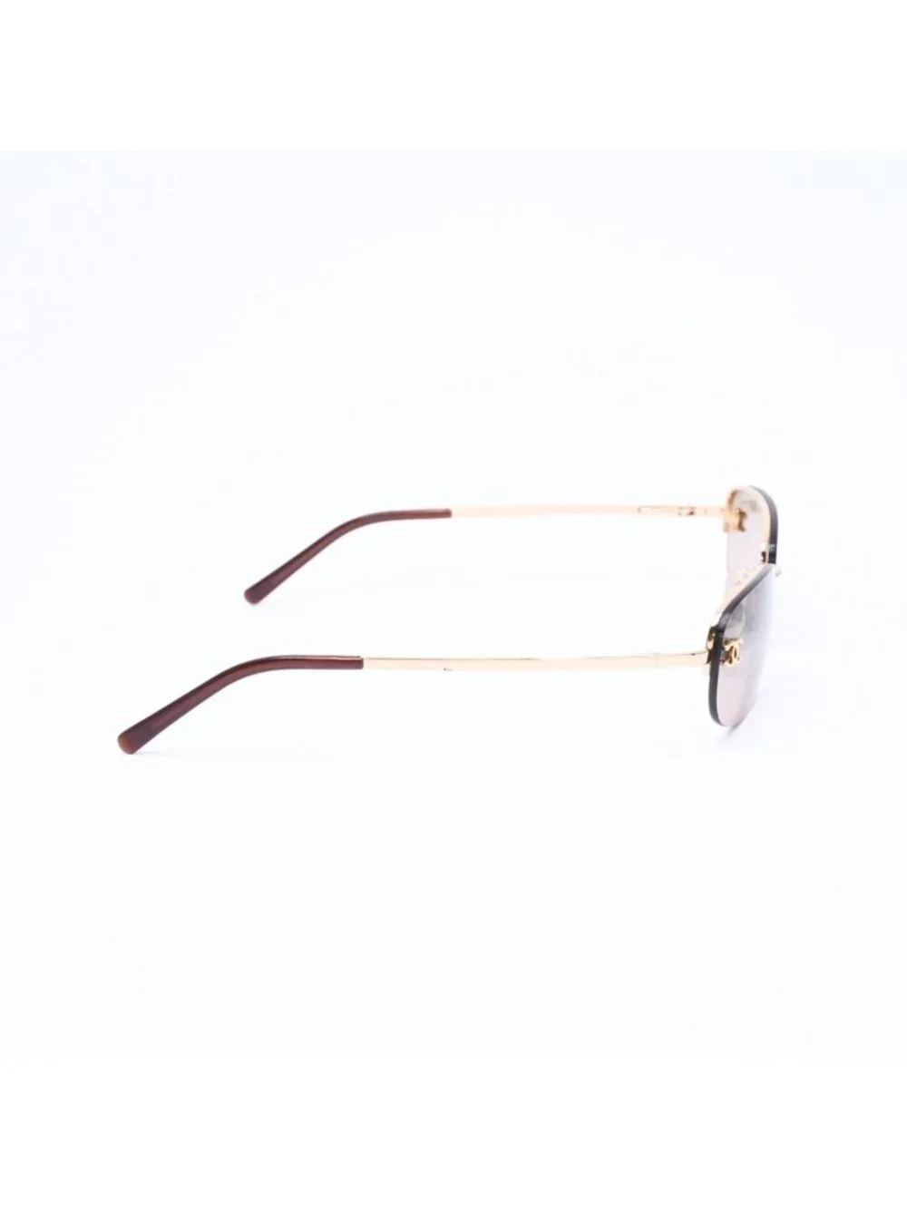 Chanel Rimless Sunglasses Side CC Logo Metal Brown Gold Eyewear
